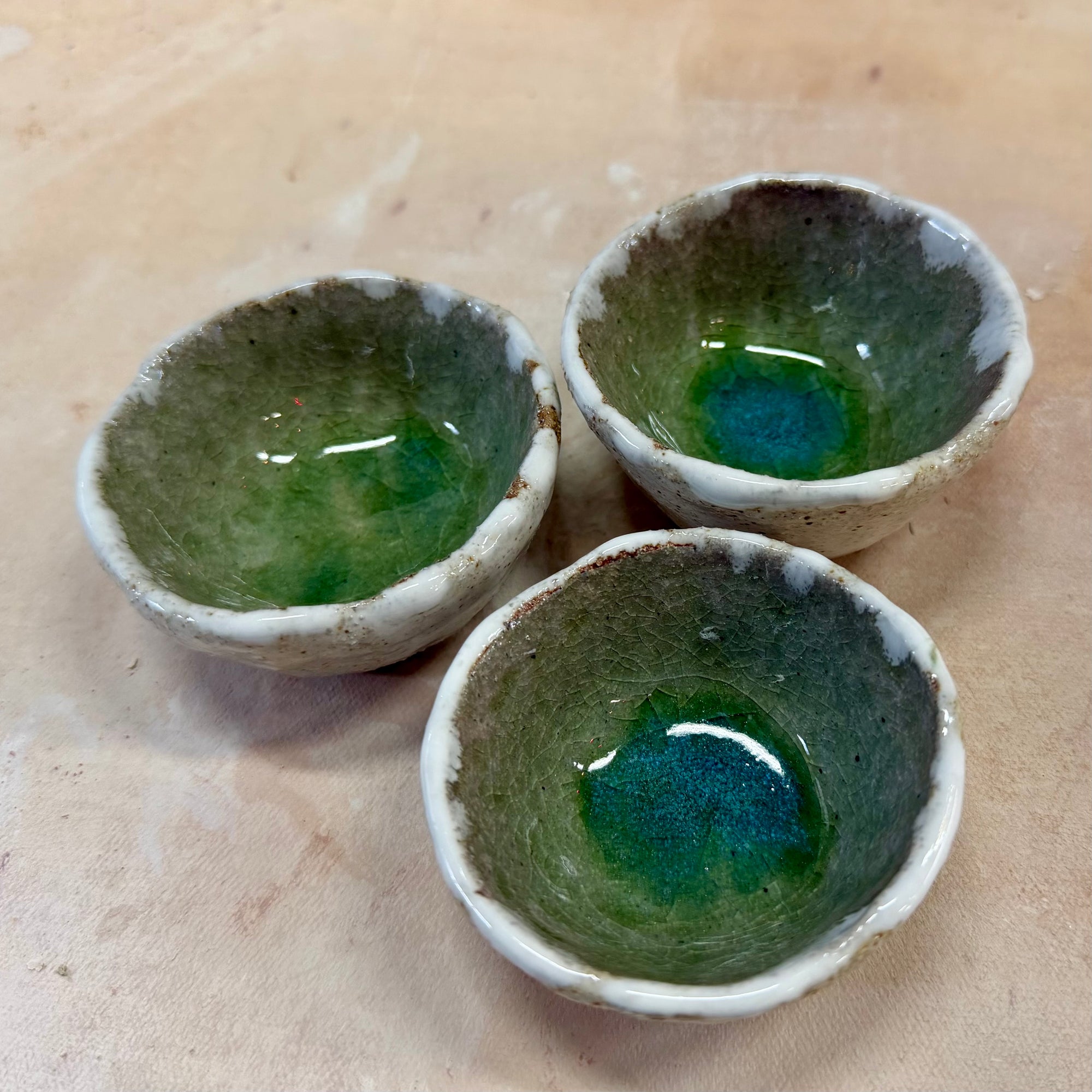 hand-built green bowls