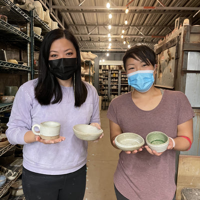 students finished pots